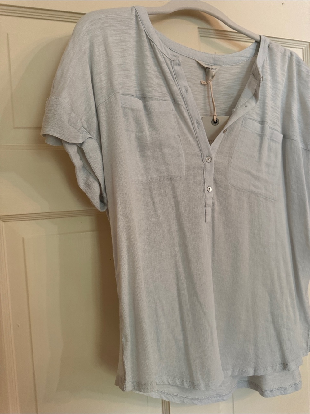 Lucky Brand Pale Blue Short Sleeve Henley Blouse - Picture 4 of 6